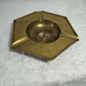 Vintage Hexagonal Brass Ashtray From India Rope design Mid-Century Modern